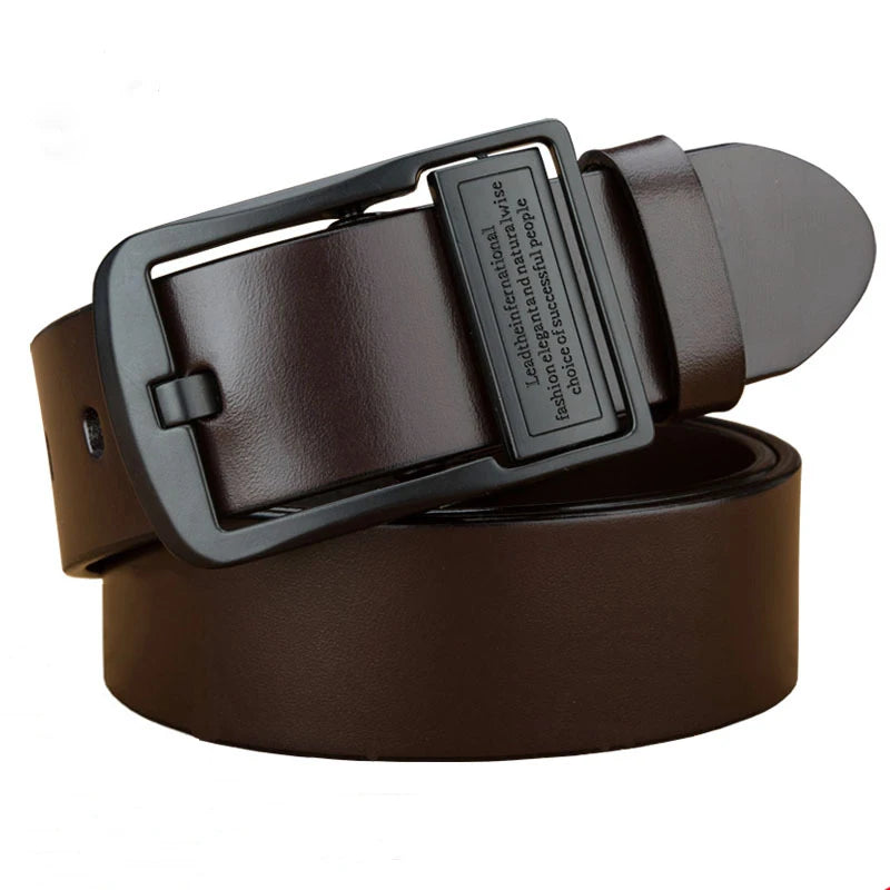 Men's leather belt, black buckle, new style, fashionable, trendy, light luxury, casual, versatile, suitable for jeans, pin buckl