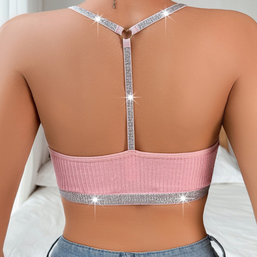 Stitching Halter Silver Ribbon Vest