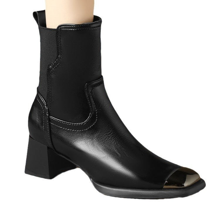 Slimming Martin Boots High Heel Maillard Leather Boots