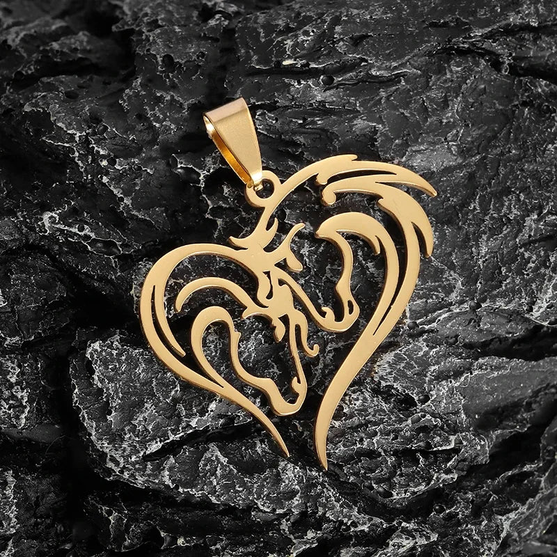 Stainless Steel Hollow Horse Head Animal Pendant Necklace Suitable for Male and Female Couples Hip-Hop Trendy Cool Jewelry