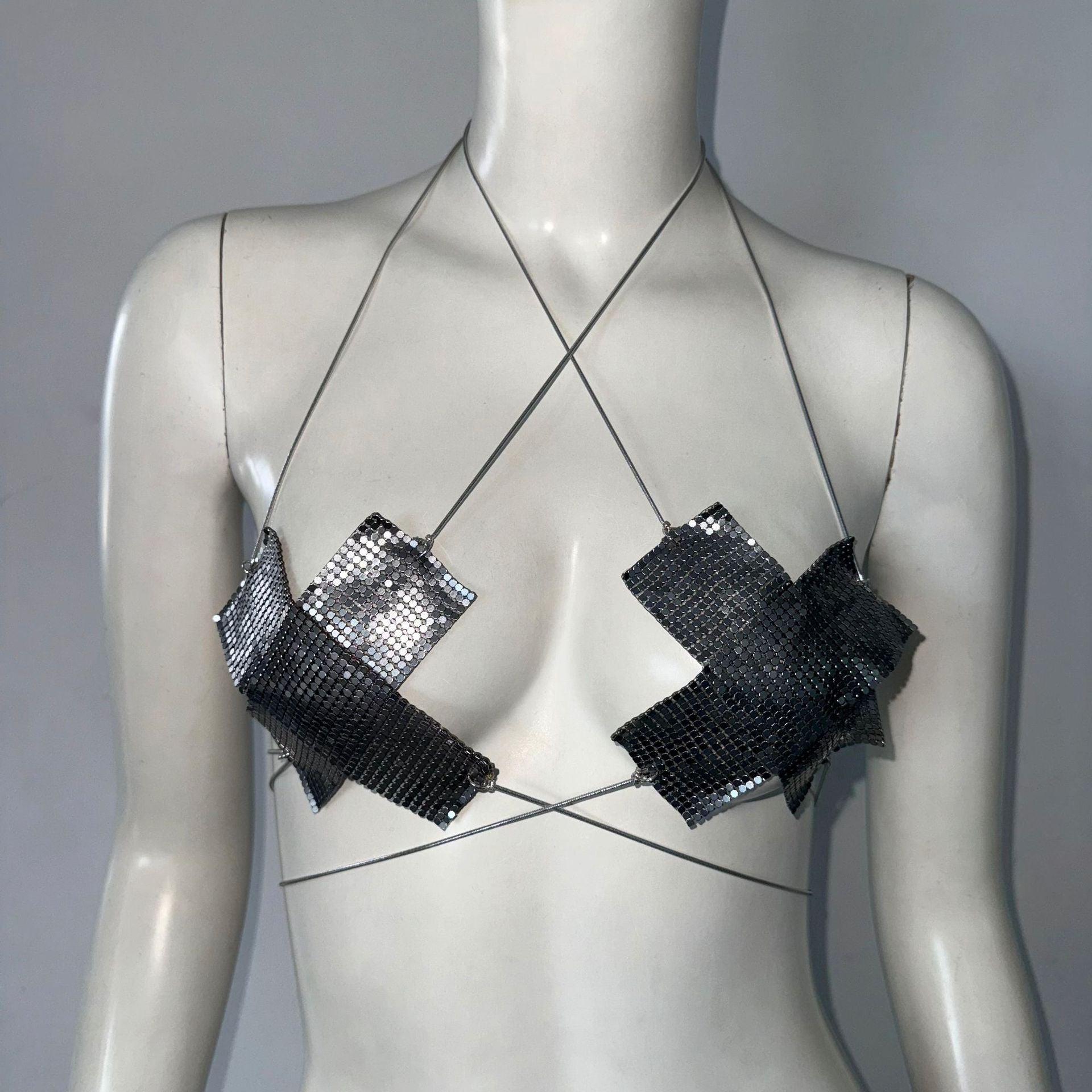 Metal Sequins Vest Lace-up Tube Top Sling