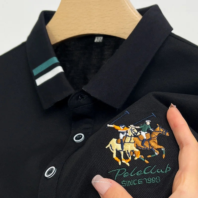 Original Design Man T-Shirt Polo Lapel Horse Embroidery British Style Summer Hit Polo Shirt Business Business Versatile Wear Top