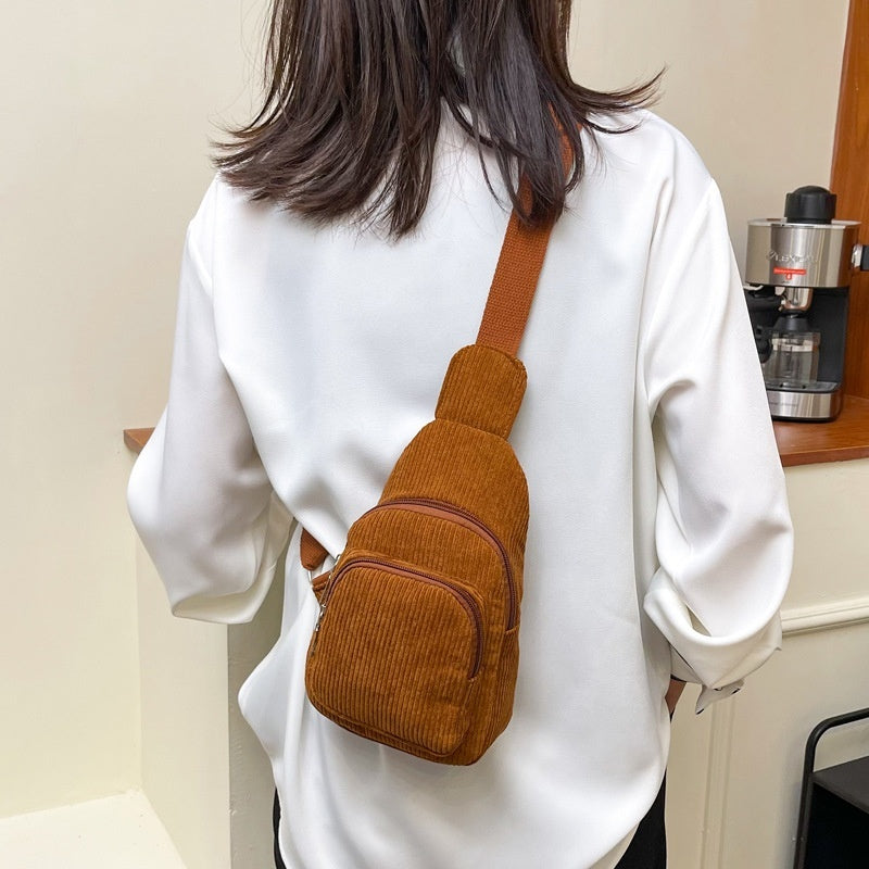 Flannel Corduroy Casual Simple Large Capacity Cross-body Shoulder Chest Bag