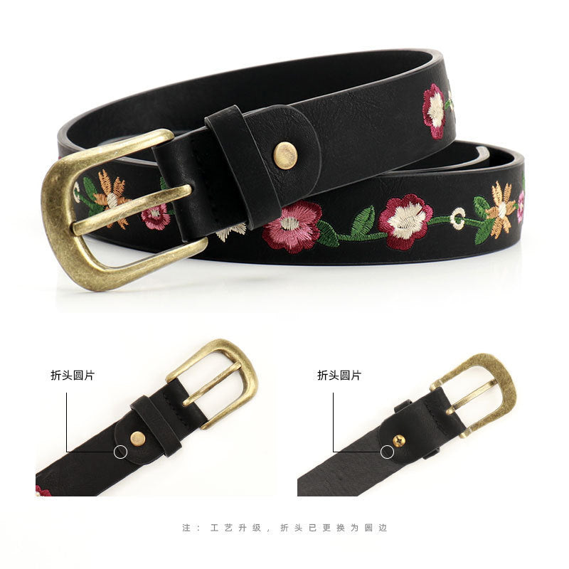 Embroidered Flower Decoration Women's Belt Vintage