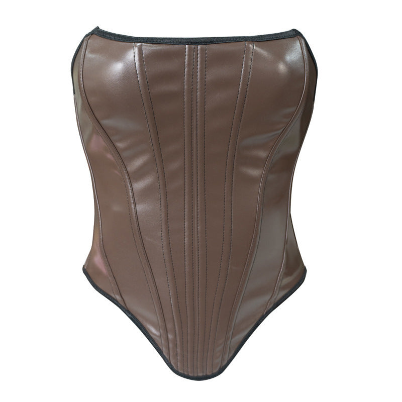 Leather Shaping Chest-wrapped Off-shoulder Vest