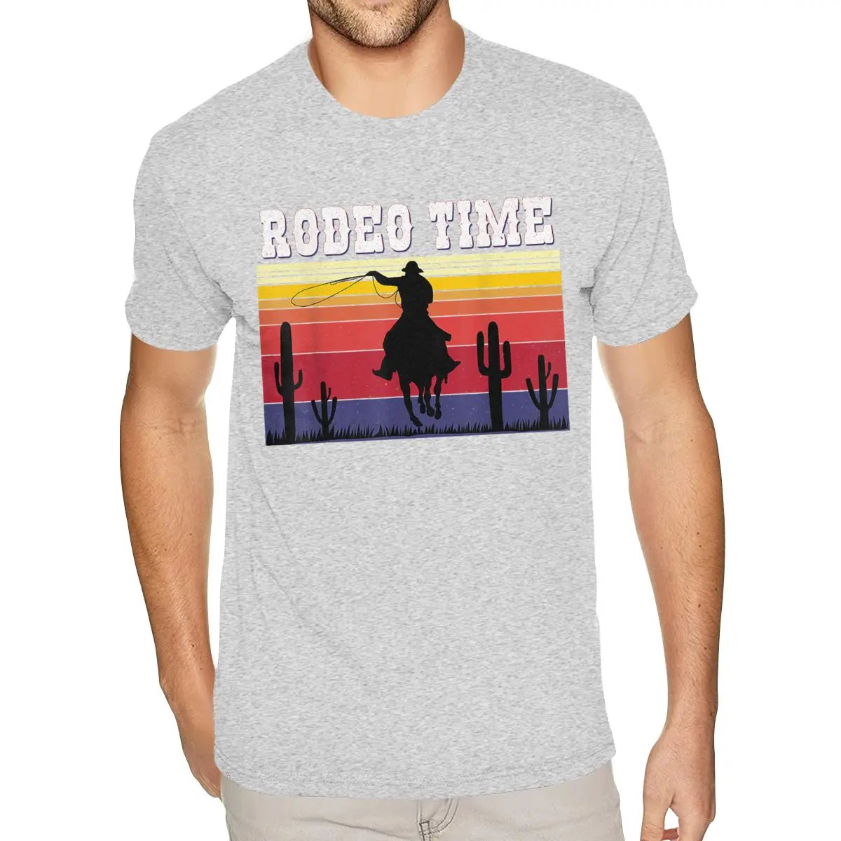 Lovely Rodeo Time Hoodie Cowboy Horse Lasso Retro Sunset Rodeo Time Shirt Men's Graphic Custom Short Sleeved Black O Neck TShirt