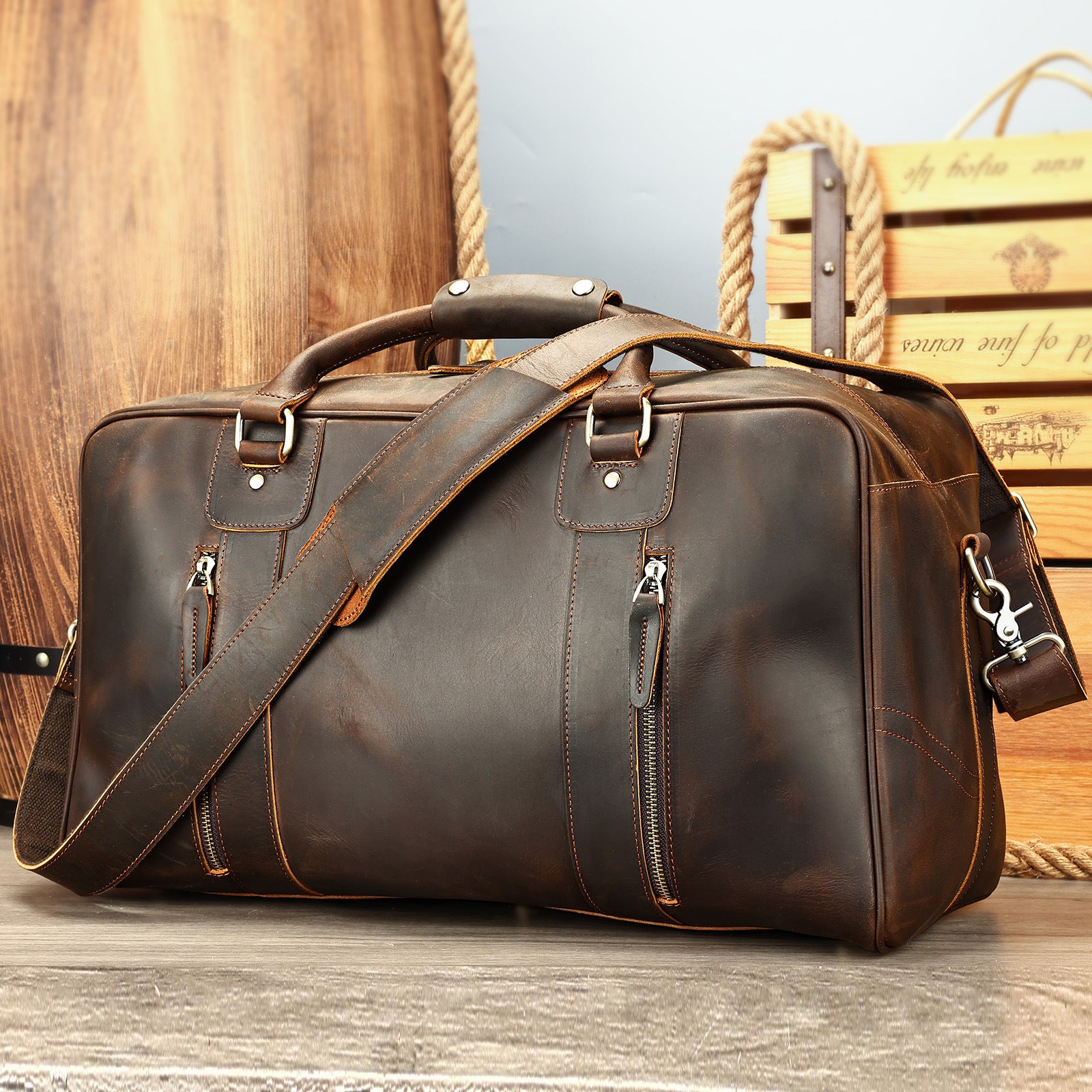 Retro Short-distance Travel Bag Genuine Leather Men