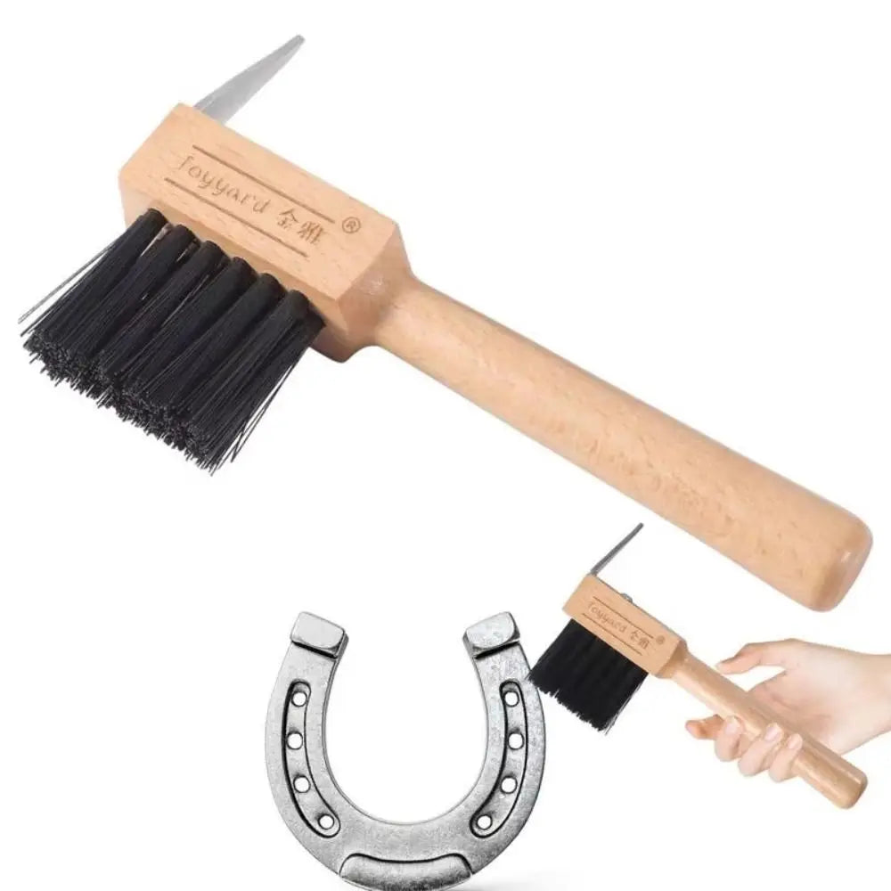 Wooden Handle Horses Hoof Pick Grooming Brush Farming Tools Hoof Cleaning Brush Stainless Steel Trimming Horses Grooming Pick