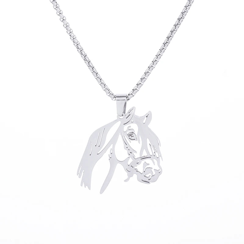 Stainless Steel Hollow Horse Head Animal Pendant Necklace Suitable for Male and Female Couples Hip-Hop Trendy Cool Jewelry