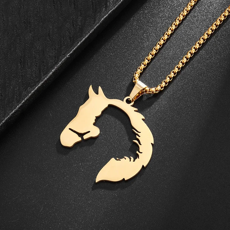 Stainless Steel Hollow Horse Head Animal Pendant Necklace Suitable for Male and Female Couples Hip-Hop Trendy Cool Jewelry