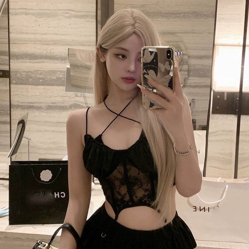 French Sweet Sexy Lace Up Short Sling