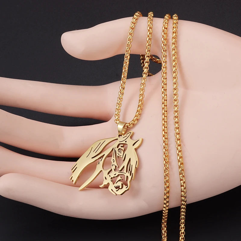Stainless Steel Hollow Horse Head Animal Pendant Necklace Suitable for Male and Female Couples Hip-Hop Trendy Cool Jewelry