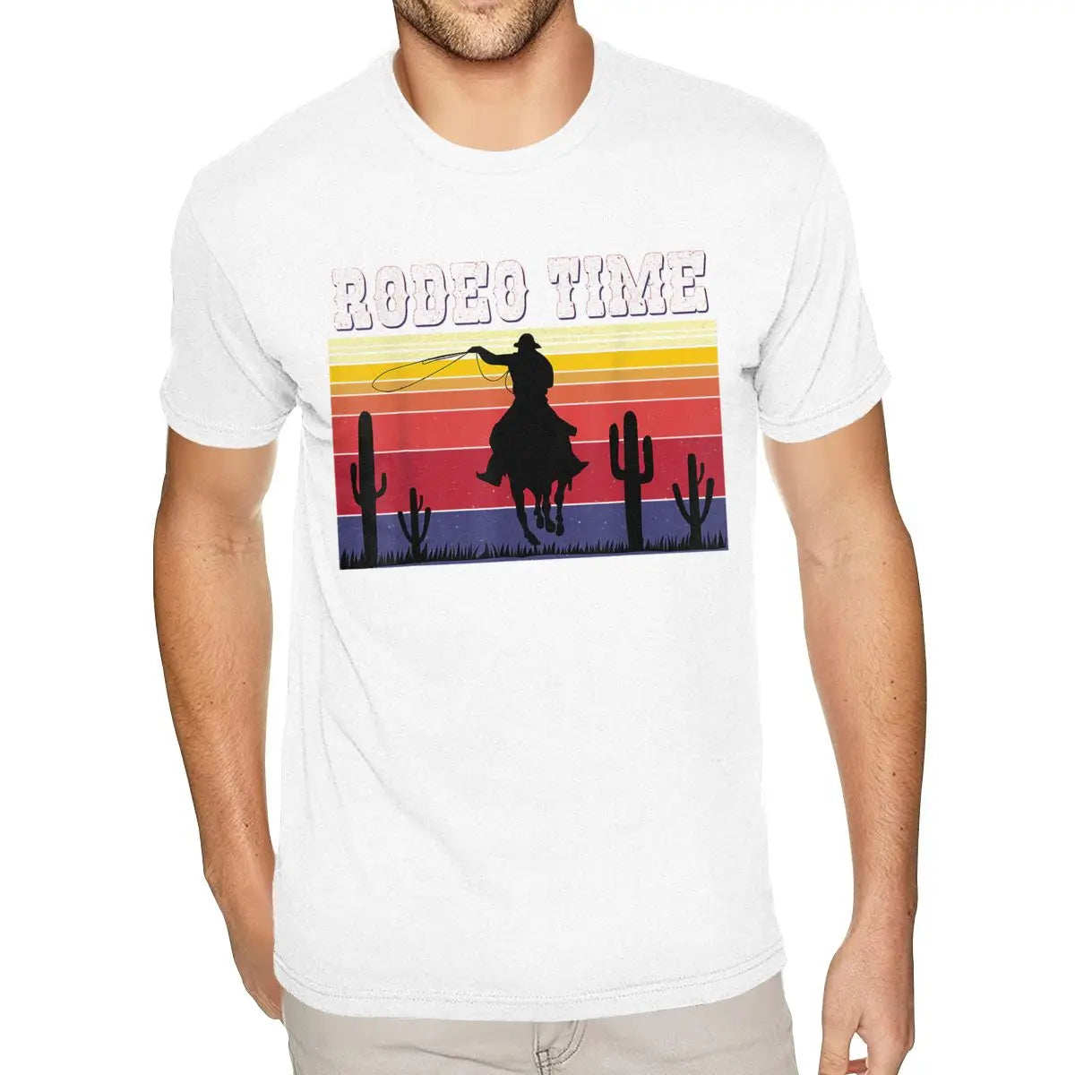Lovely Rodeo Time Hoodie Cowboy Horse Lasso Retro Sunset Rodeo Time Shirt Men's Graphic Custom Short Sleeved Black O Neck TShirt