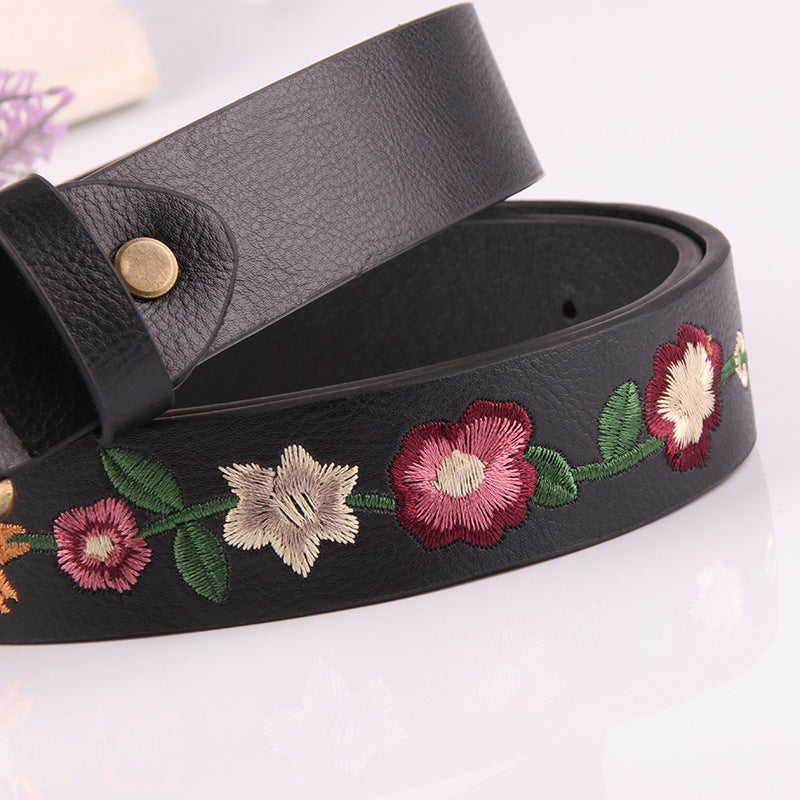 Embroidered Flower Decoration Women's Belt Vintage