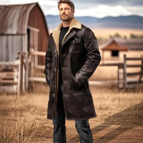 Men's Vintage Dark Brown Suede Jacket Casual Coat