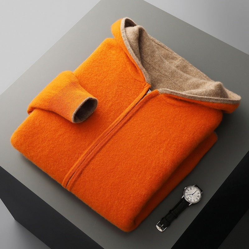 Hooded Cardigan Men's Thick Wool Jacket Loose Casual