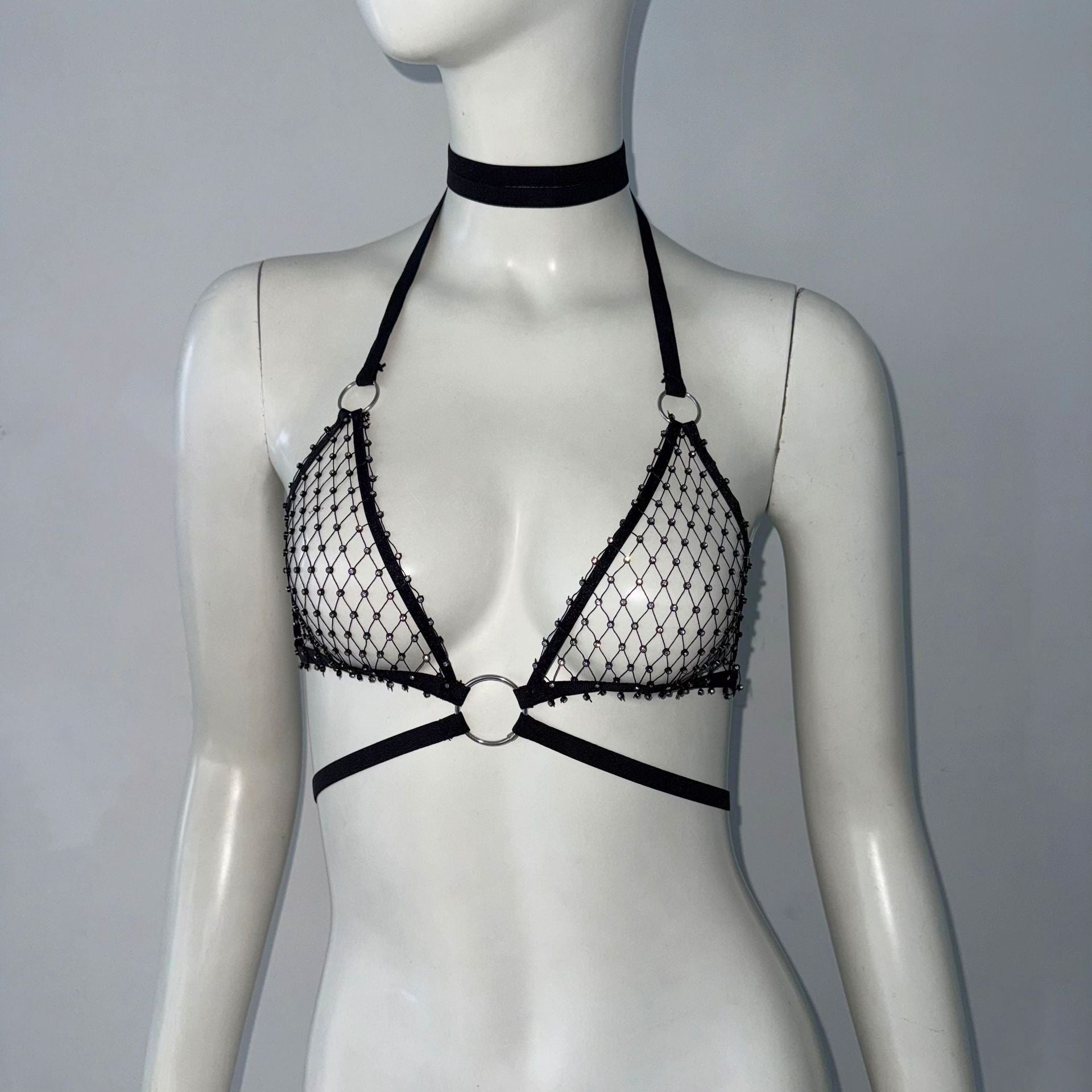 Camisole Fishnet Rhinestone Elastic Bandage Top Vest