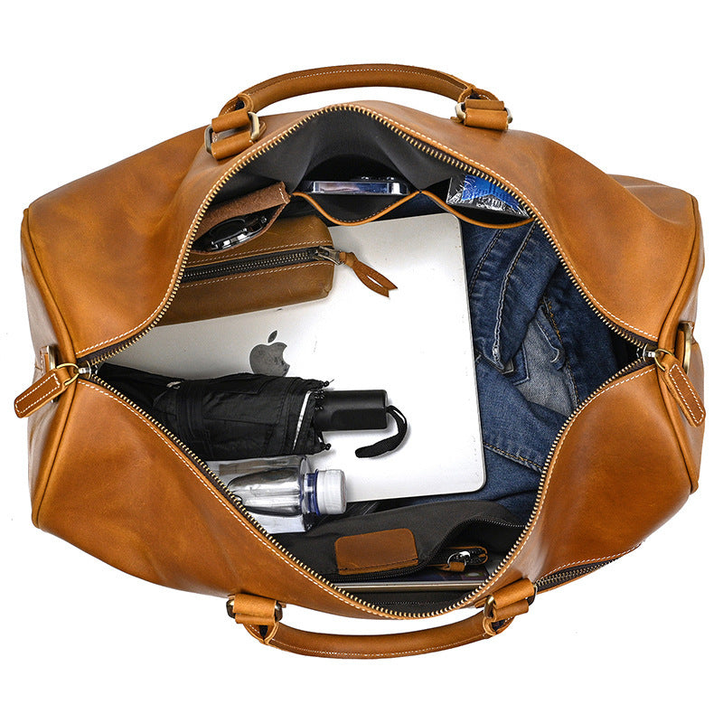 Retro Crazy Horse Leather Travel Bag Large Capacity