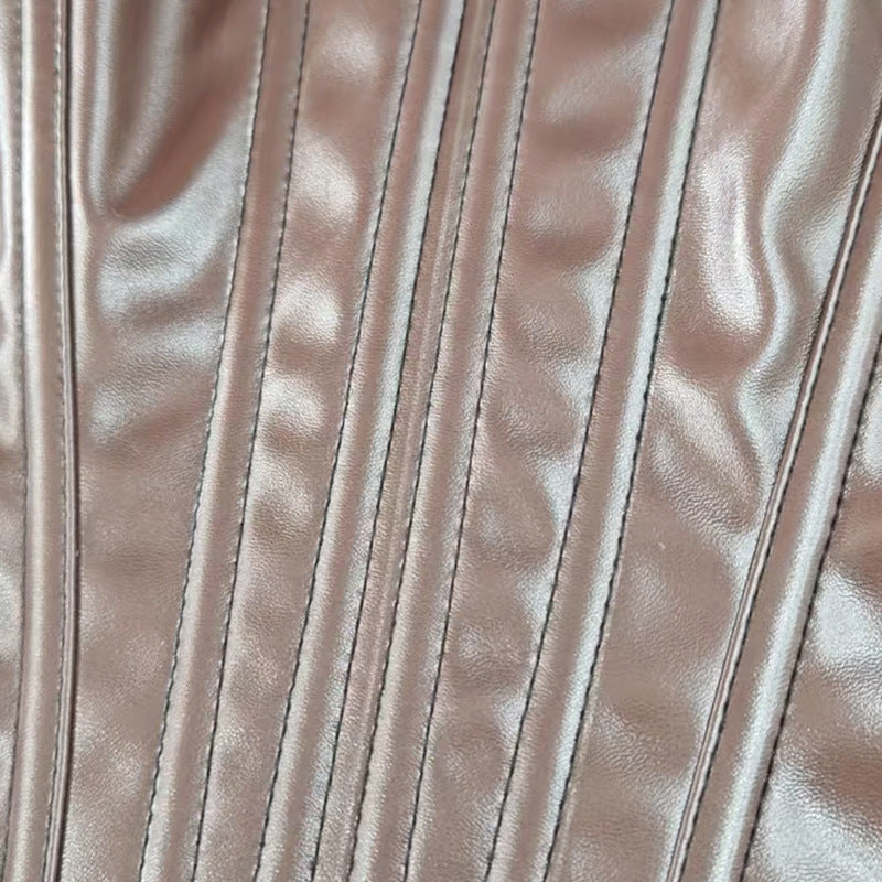 Leather Shaping Chest-wrapped Off-shoulder Vest