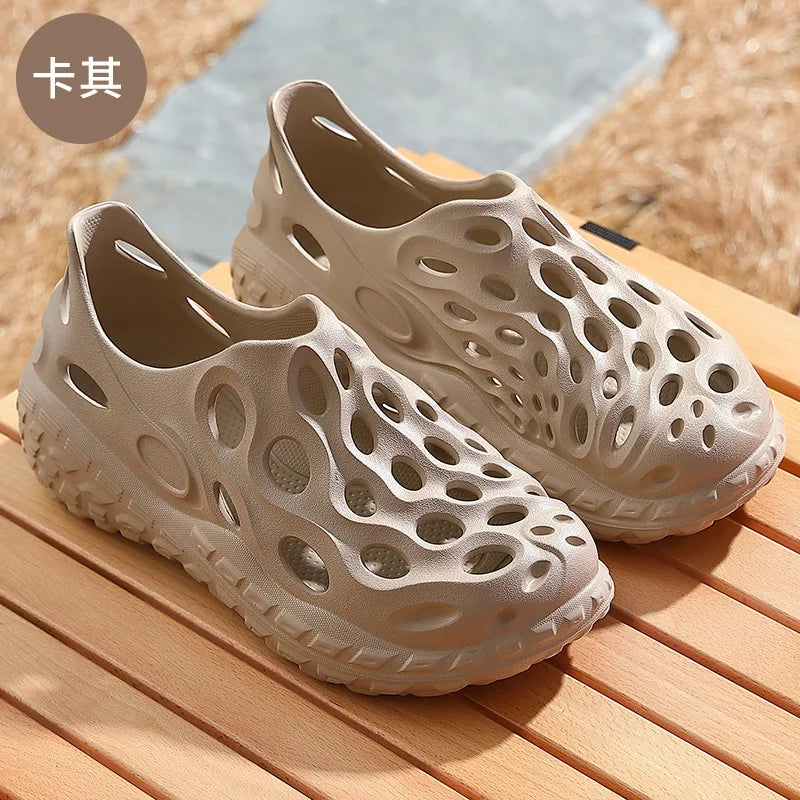 Beach shoes outer wear hollow tire sole men's large size sandals drag summer sports and leisure eva fashion hole shoes