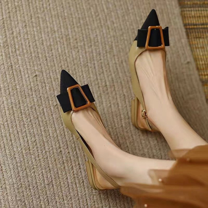 Metal Buckle Back Empty Word Strap Closed Toe Sandals