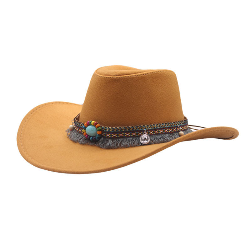 Ethnic Style Denim Top Hat Curling Felt Cap Horse Riding Hat