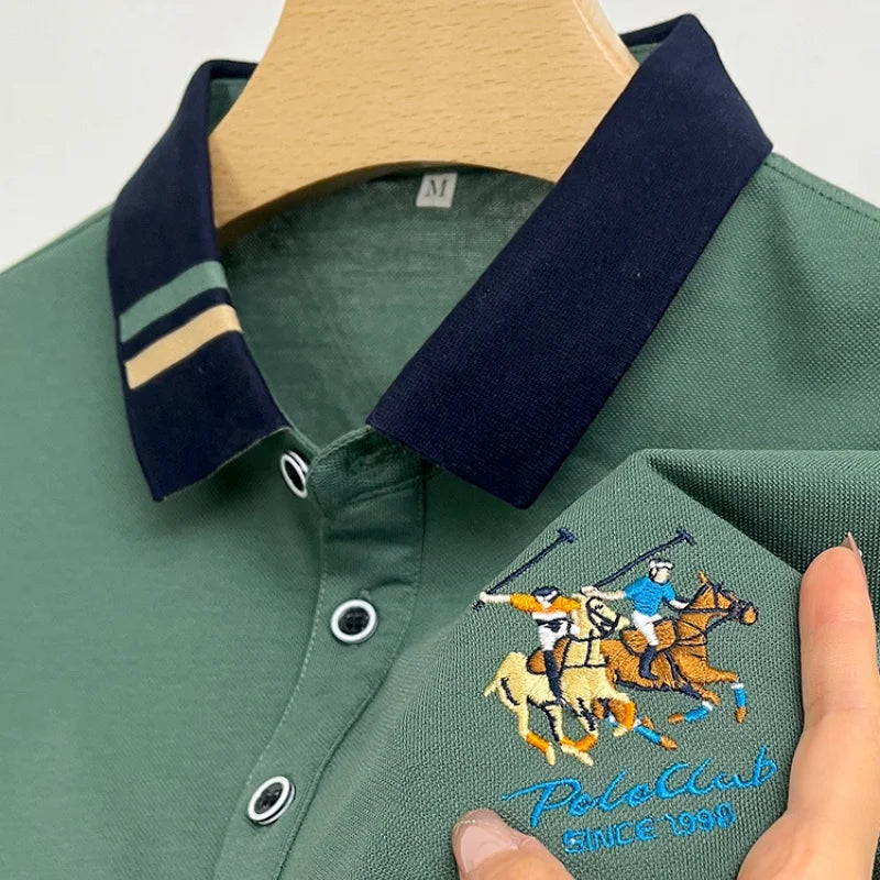 Original Design Man T-Shirt Polo Lapel Horse Embroidery British Style Summer Hit Polo Shirt Business Business Versatile Wear Top
