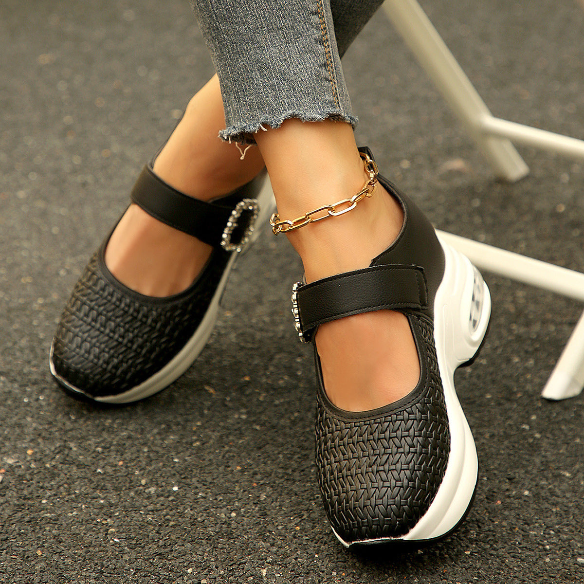 Autumn New Woven Large Size Cross-border Wedge Shoes