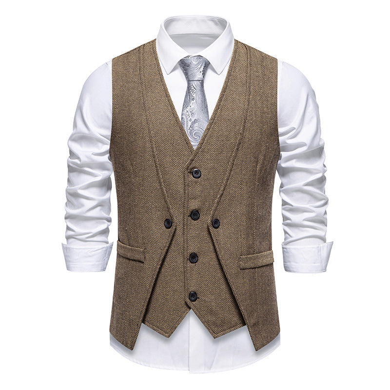 European And American Style Retro Vest Man Host Formal Dress Fake Two-pieces Coats