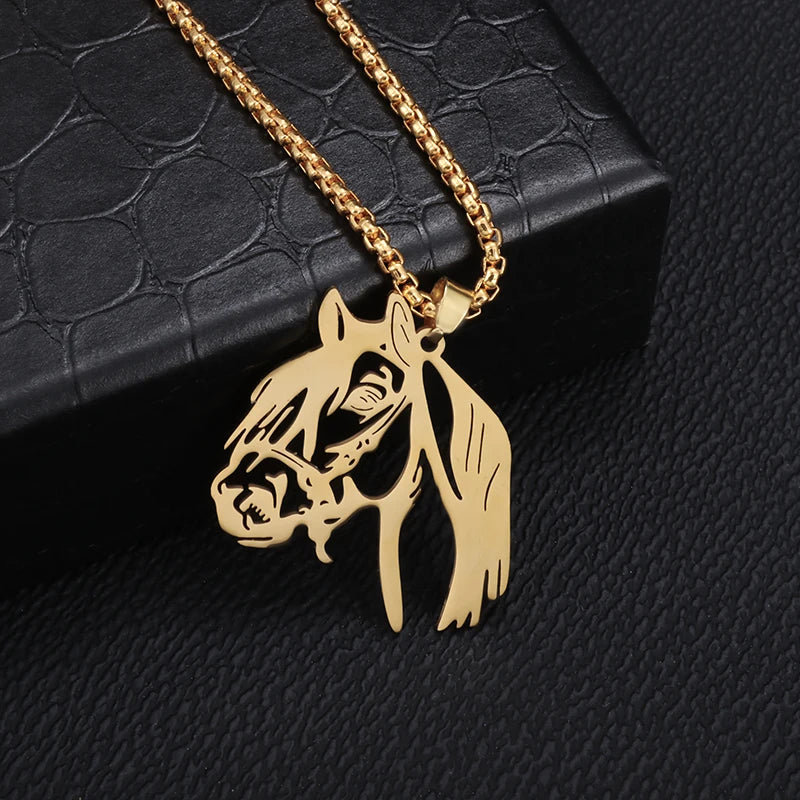 Stainless Steel Hollow Horse Head Animal Pendant Necklace Suitable for Male and Female Couples Hip-Hop Trendy Cool Jewelry