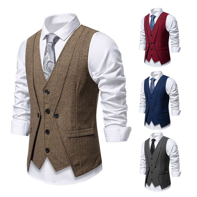 European And American Style Retro Vest Man Host Formal Dress Fake Two-pieces Coats