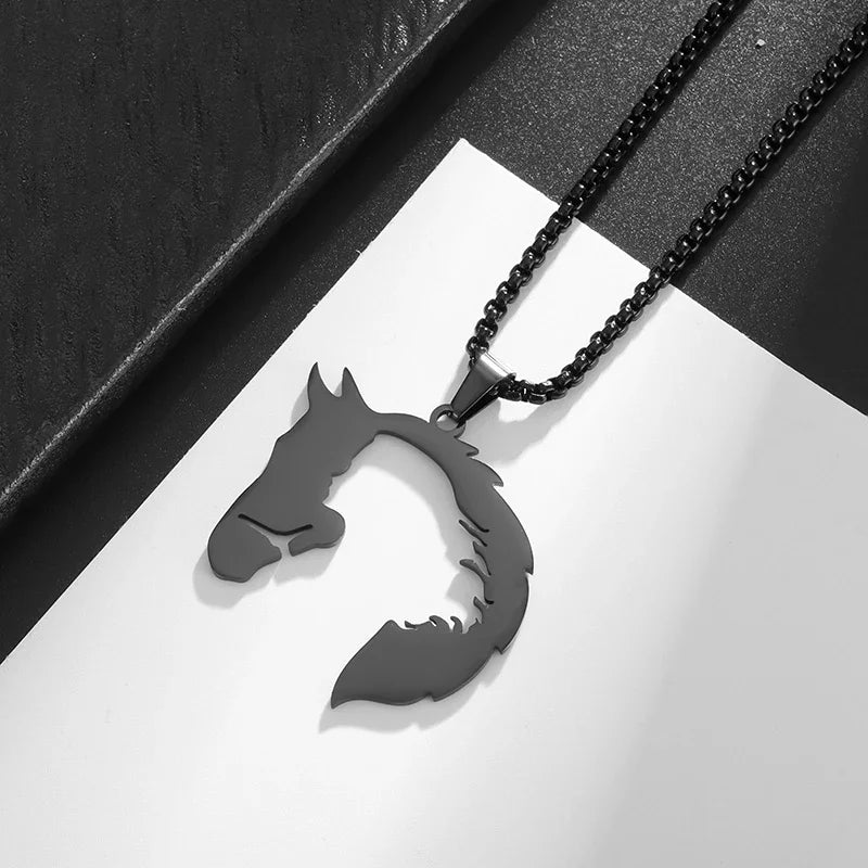 Stainless Steel Hollow Horse Head Animal Pendant Necklace Suitable for Male and Female Couples Hip-Hop Trendy Cool Jewelry